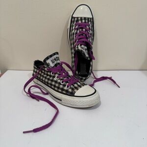 Converse Black and White Checkered Sneakers with Purple Laces (sz 6)